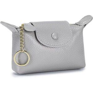 Women's Fashionable Leather Wallet Key Chain Zipper Pouch Classic Money Gray Bag